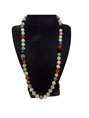 Sterling Silver And Multi Faceted Gemstone Beaded Necklace (6351)